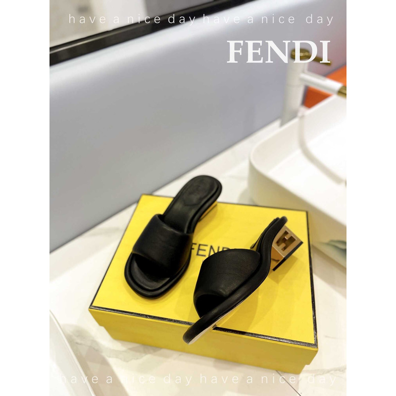 F**di baguette nappa leather slides black