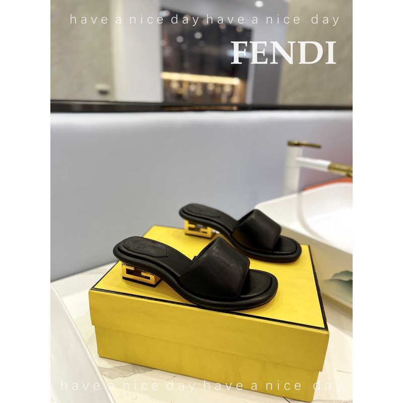 F**di baguette nappa leather slides black