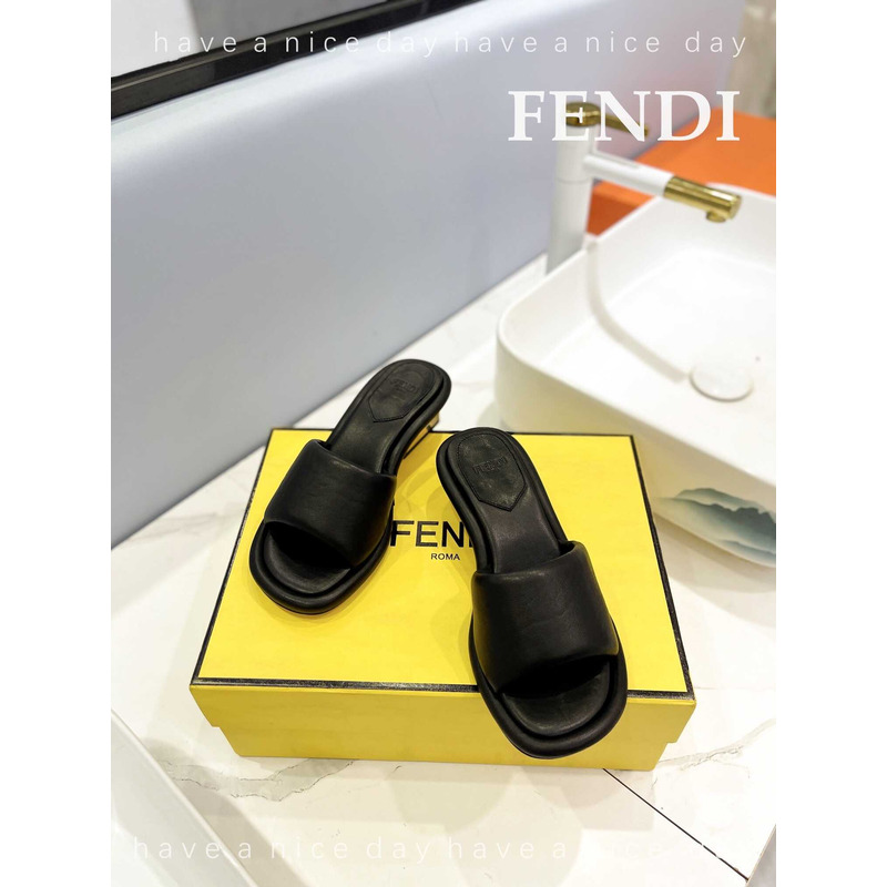 F**di baguette nappa leather slides black