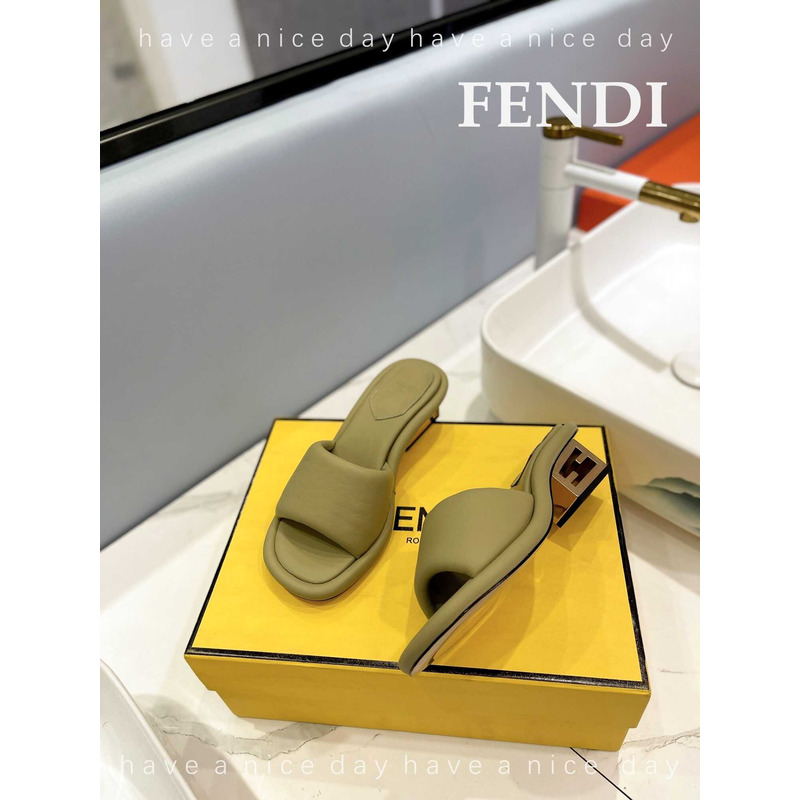 F**di baguette nappa leather slides green