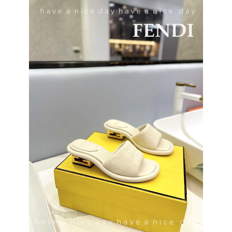 F**di baguette nappa leather slides beige