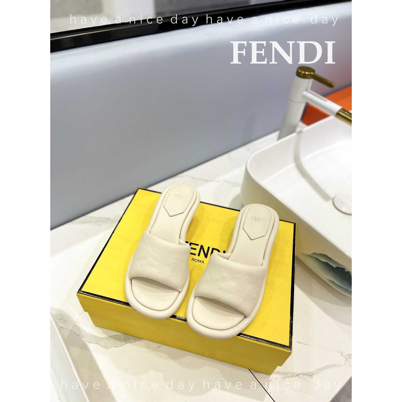 F**di baguette nappa leather slides beige