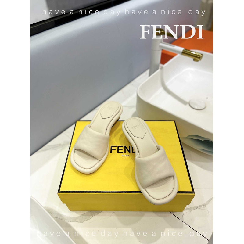 F**di baguette nappa leather slides beige