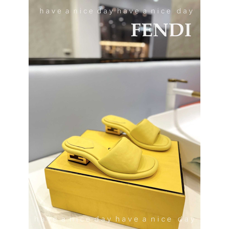 F**di baguette nappa leather slides yellow