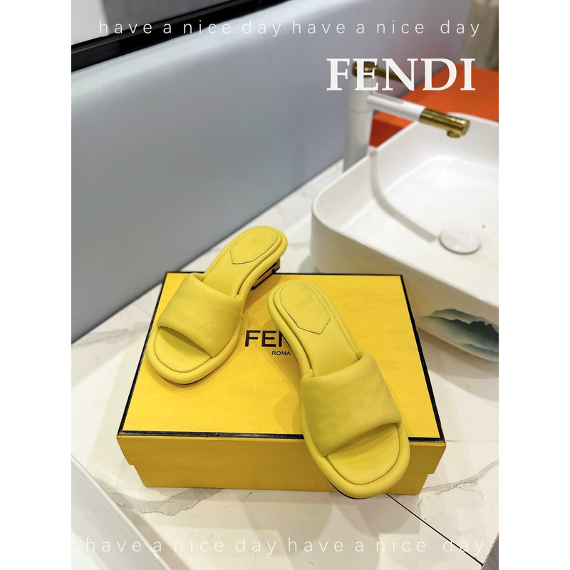 F**di baguette nappa leather slides yellow