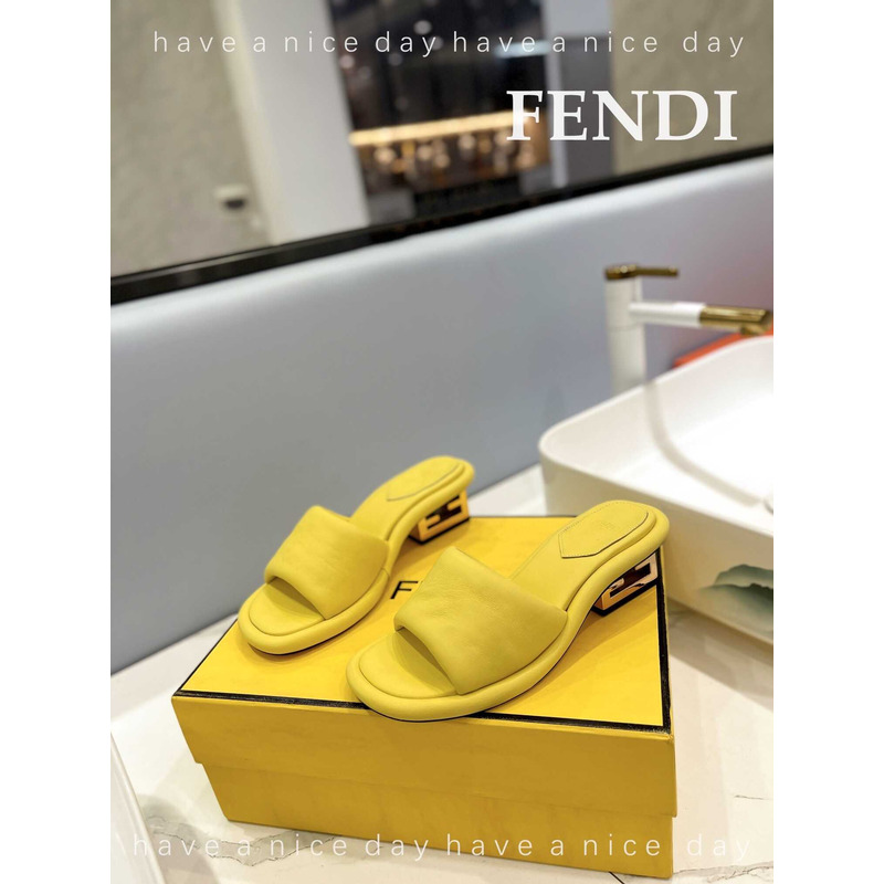 F**di baguette nappa leather slides yellow