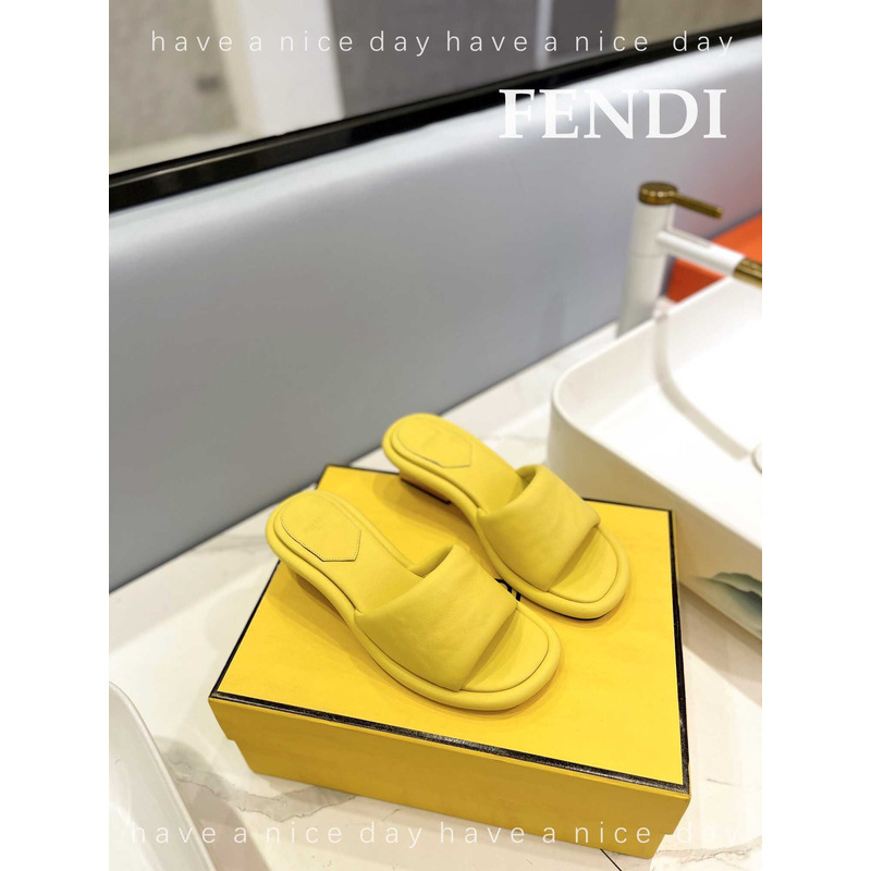 F**di baguette nappa leather slides yellow