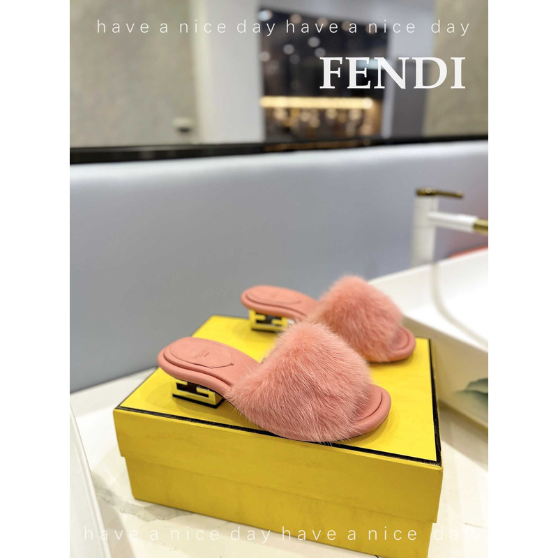 F**di baguette mink slides pink