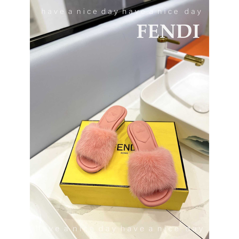 F**di baguette mink slides pink