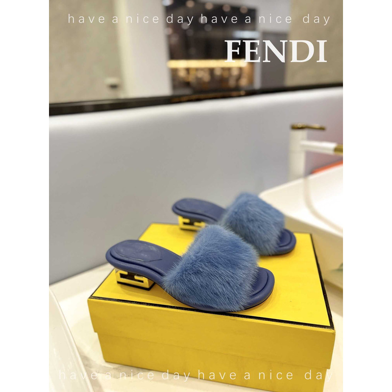 F**di baguette mink slides blue