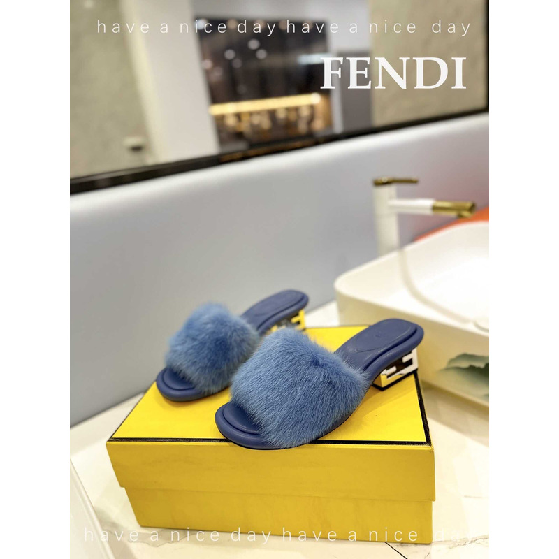 F**di baguette mink slides blue