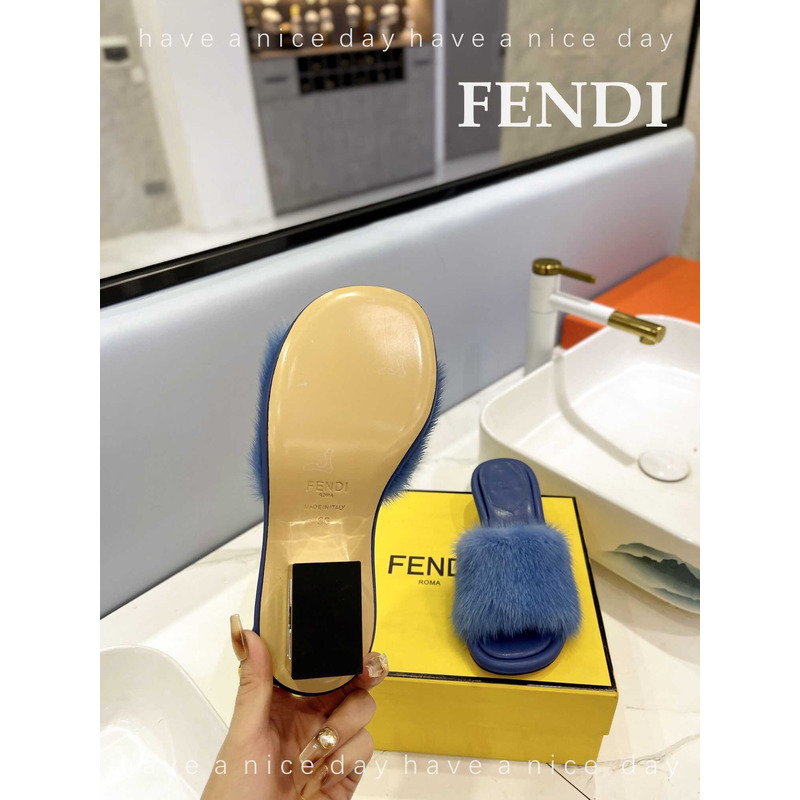 F**di baguette mink slides blue