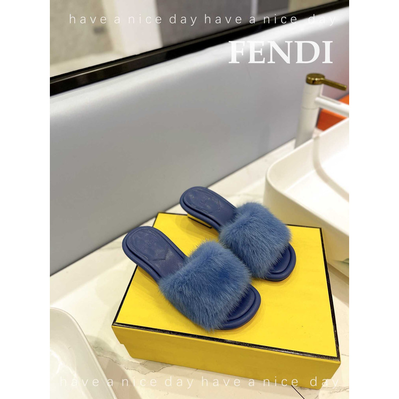 F**di baguette mink slides blue