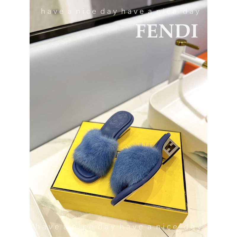 F**di baguette mink slides blue