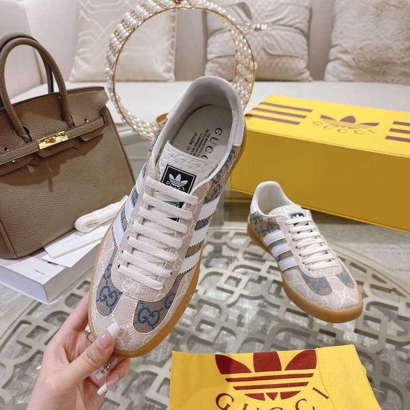 Ad*s x g*u*i gazelle monogram gray and white