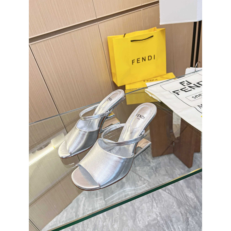 F**di first silver leather high-heeled sandals