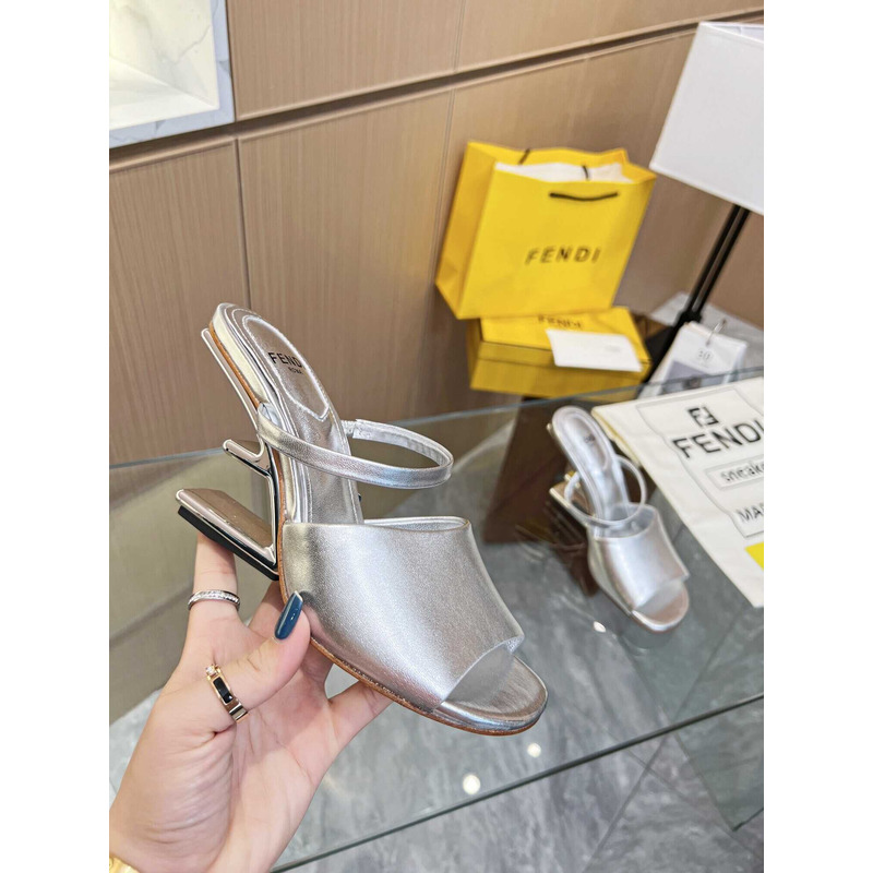 F**di first silver leather high-heeled sandals