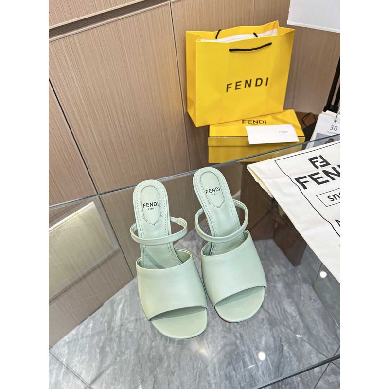 F**di first green leather high-heeled sandals