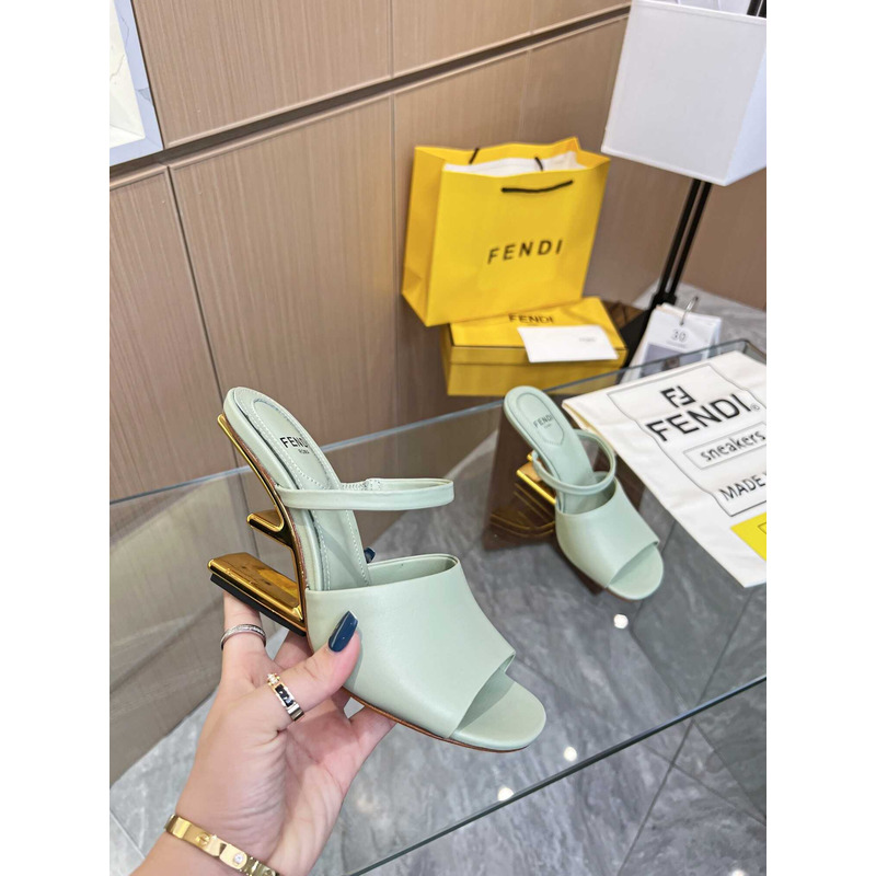 F**di first green leather high-heeled sandals