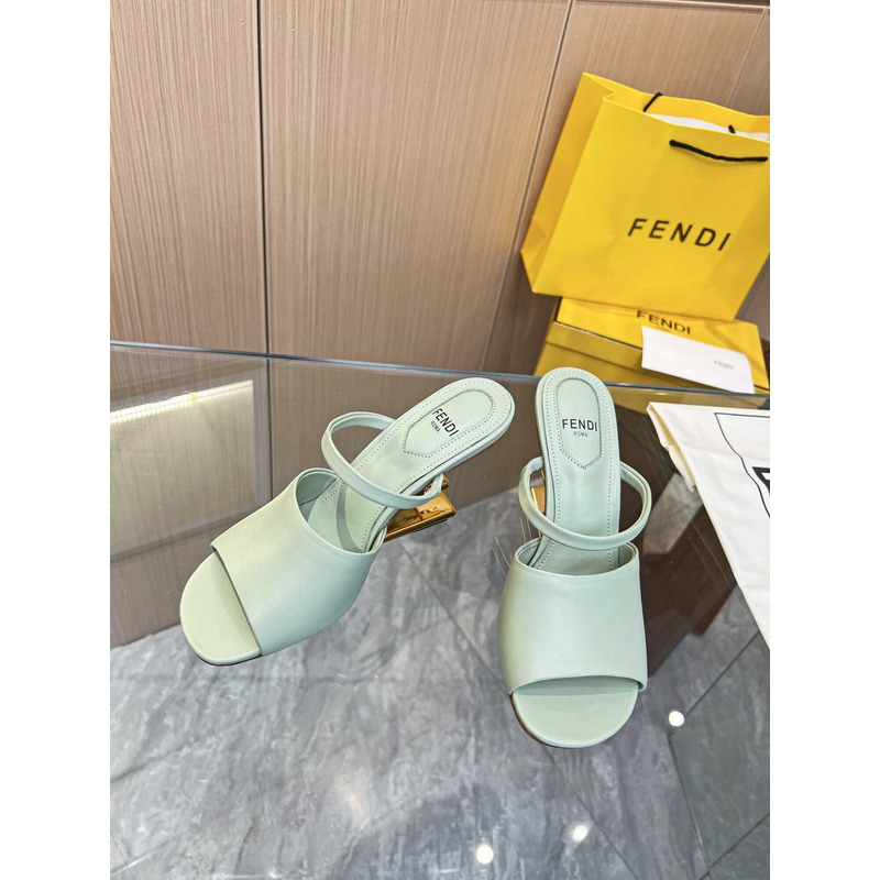 F**di first green leather high-heeled sandals