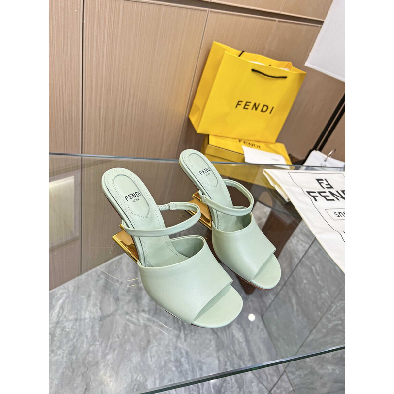 F**di first green leather high-heeled sandals