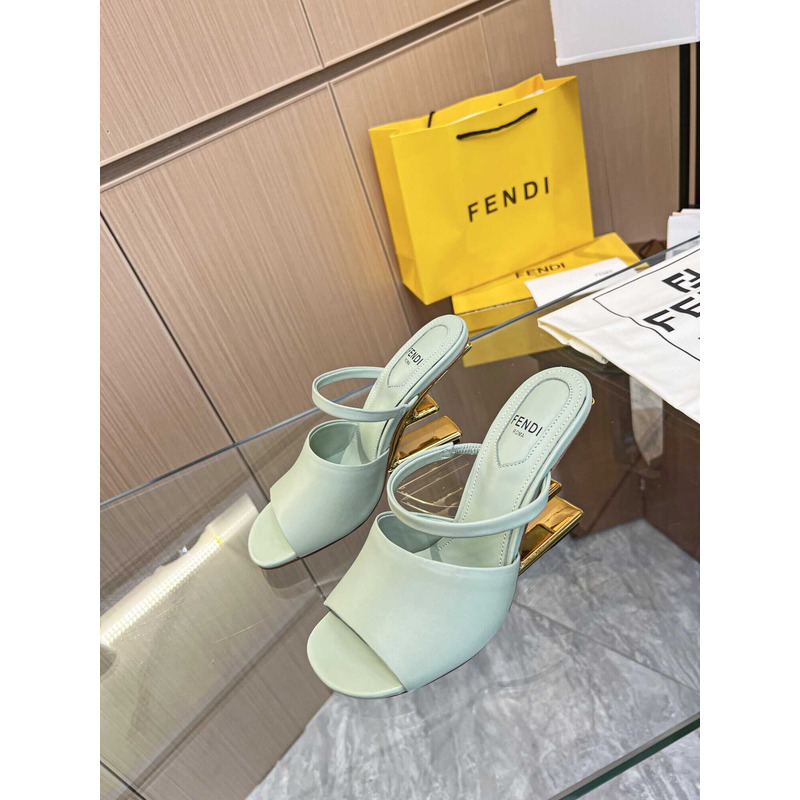 F**di first green leather high-heeled sandals