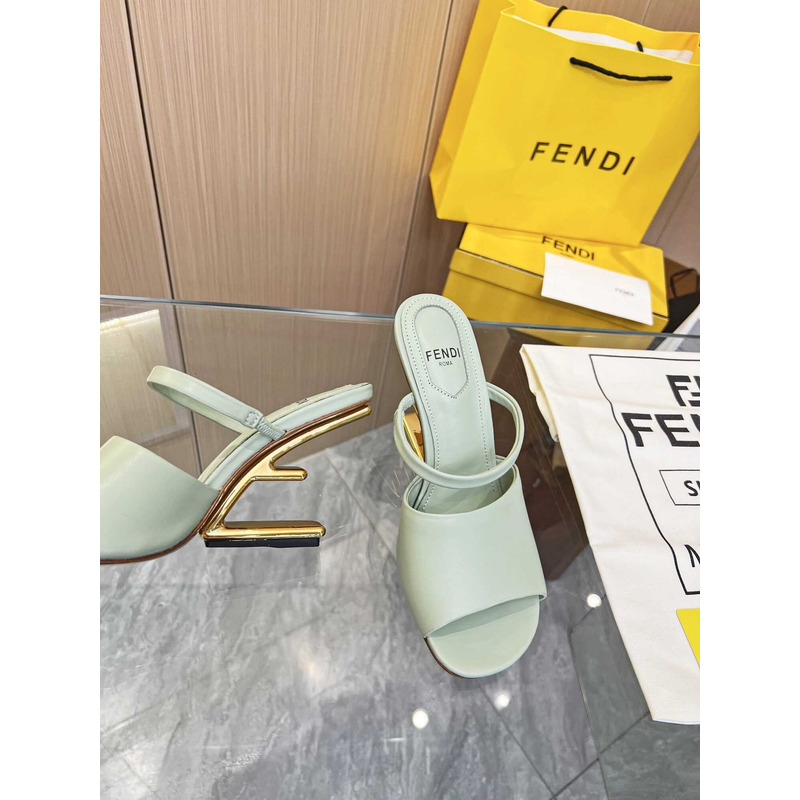 F**di first green leather high-heeled sandals