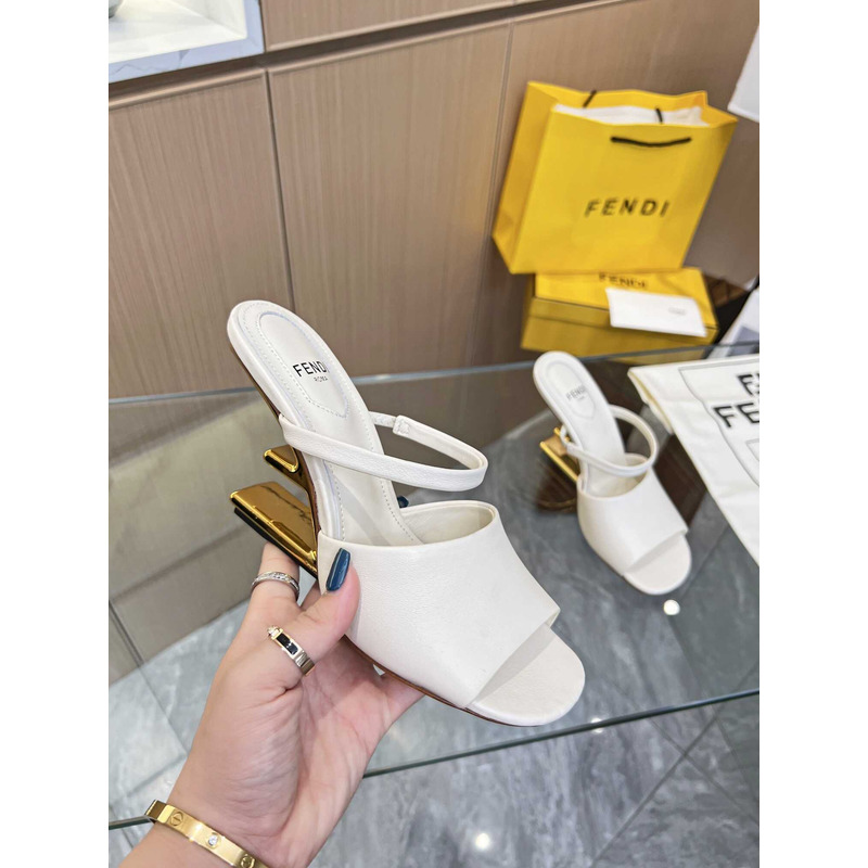 F**di first white leather high-heeled sandals