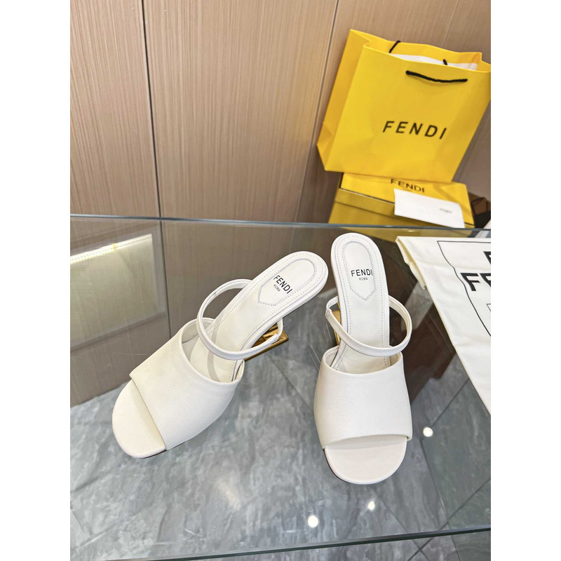 F**di first white leather high-heeled sandals