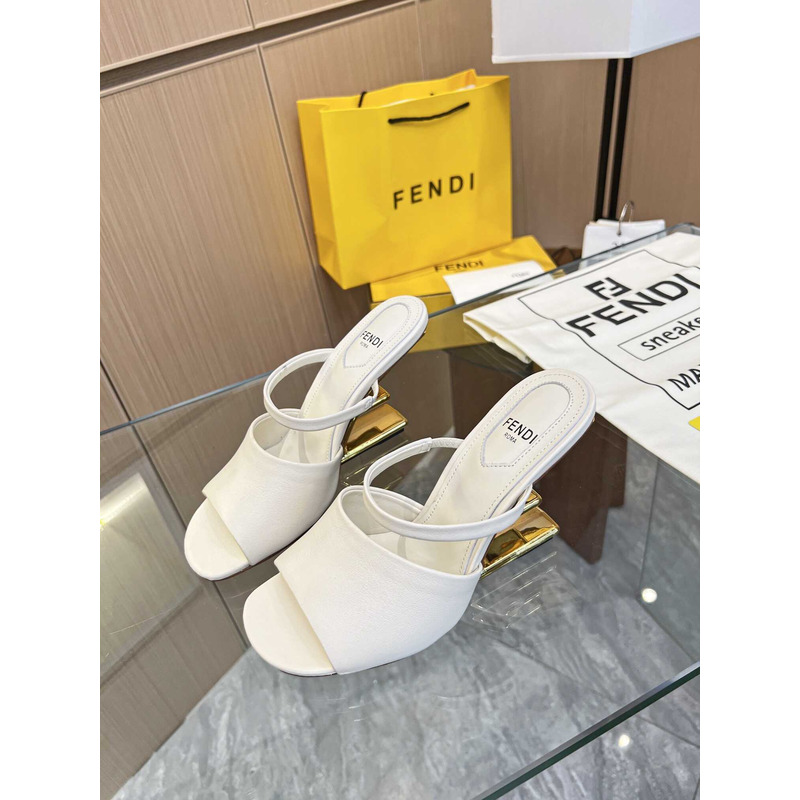 F**di first white leather high-heeled sandals