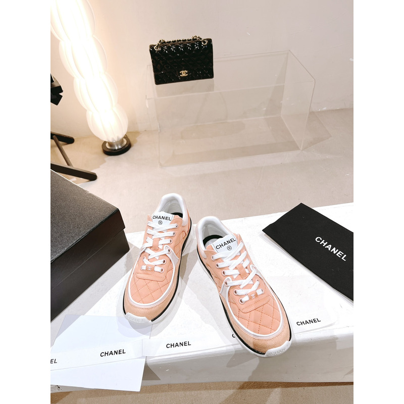 Ch*el  sneaker trainer fabric suede pink black lace-up low top