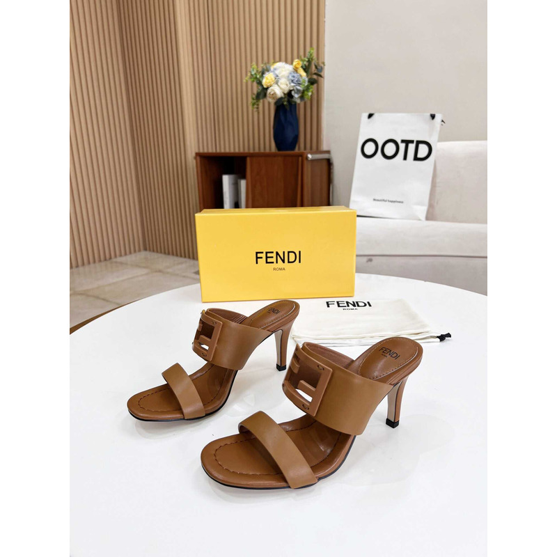 F**di women\''s brown ff baguette heeled sandal