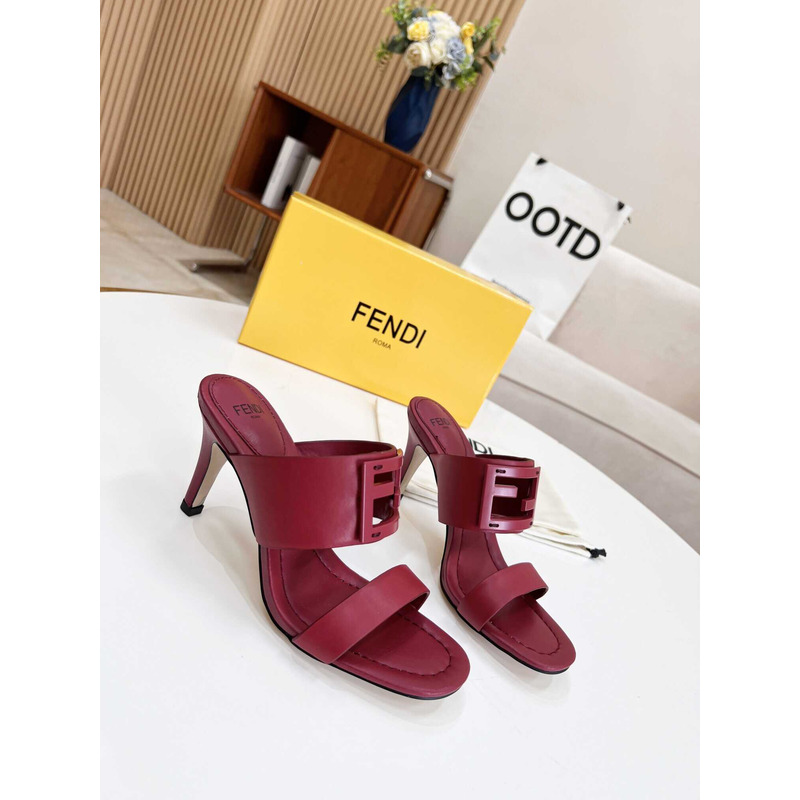 F**di women\''s dark red ff baguette heeled sandal