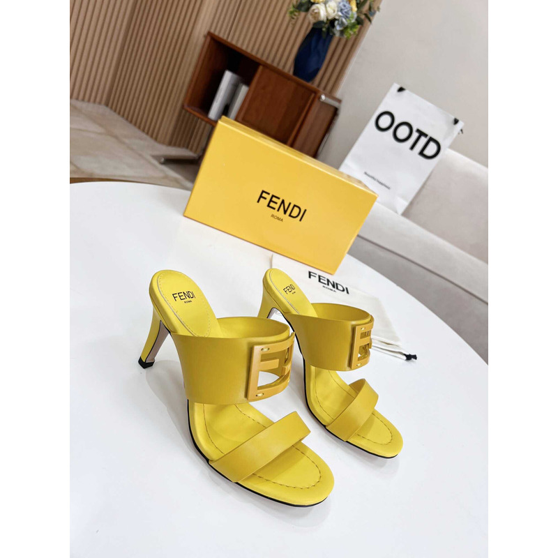 F**di women\''s yellow ff baguette heeled sandal