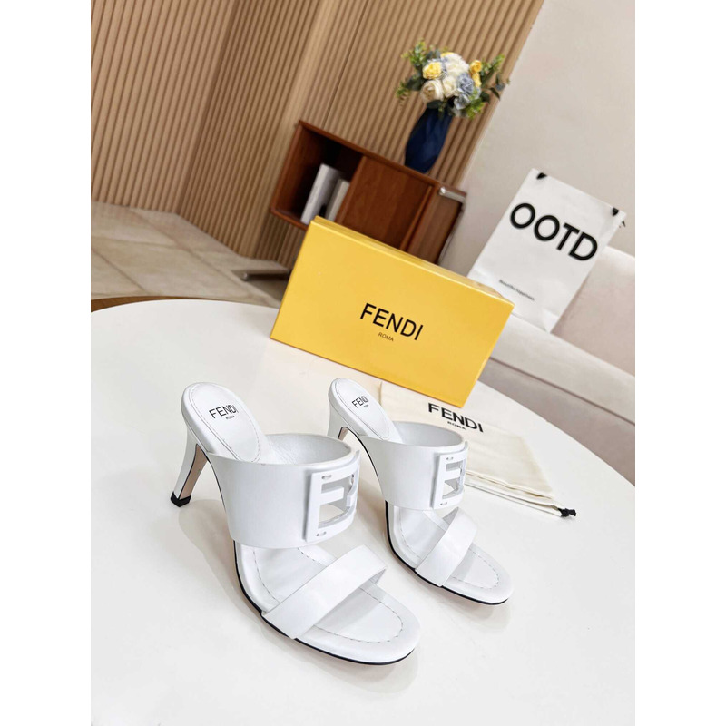 F**di women\''s white ff baguette heeled sandal