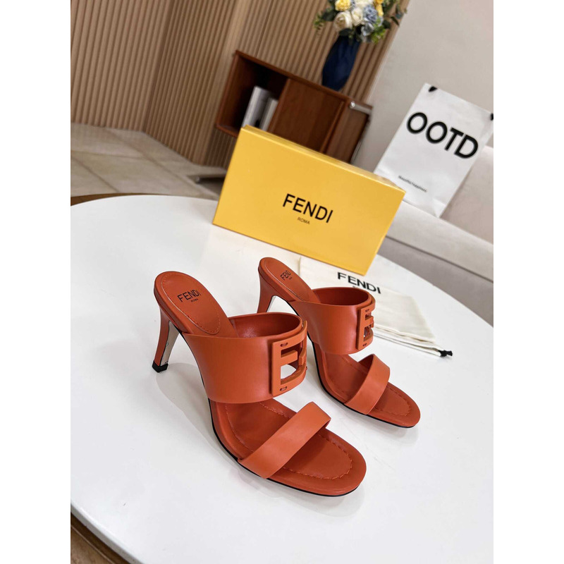 F**di women\''s brick red ff baguette heeled sandal