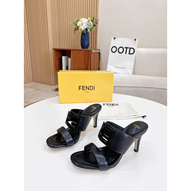 F**di women\''s black ff baguette heeled sandal