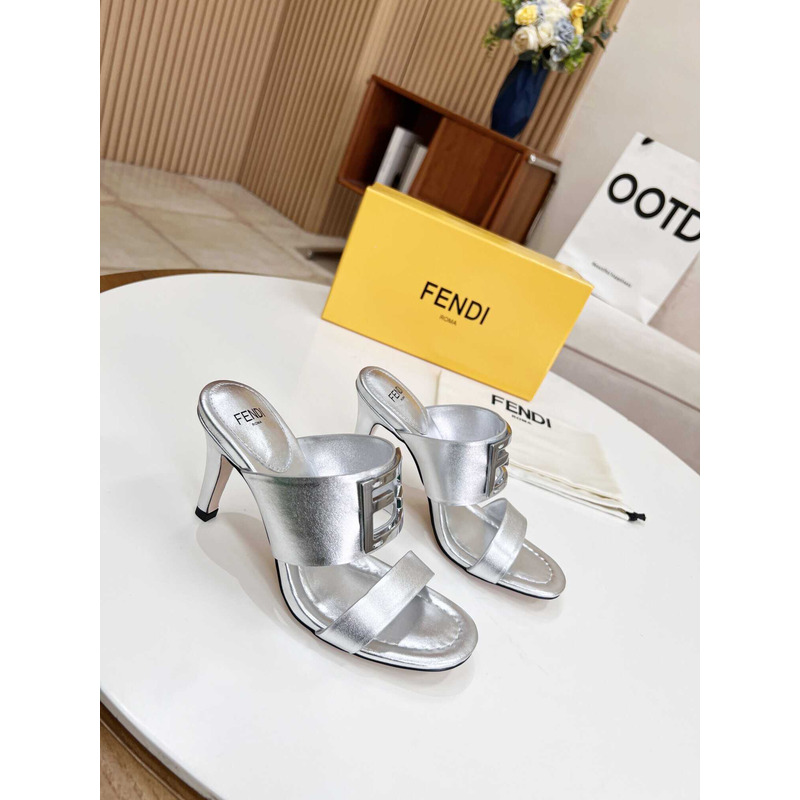 F**di women\''s silver ff baguette heeled sandal