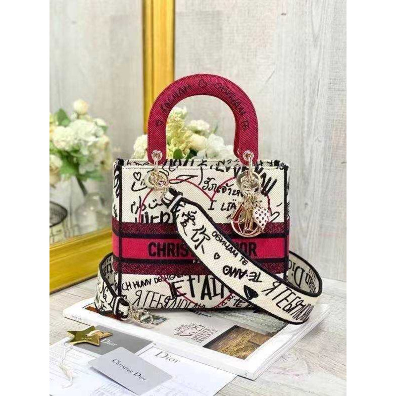 ch**an D*or lady d-lite bag embroidered canvas medium