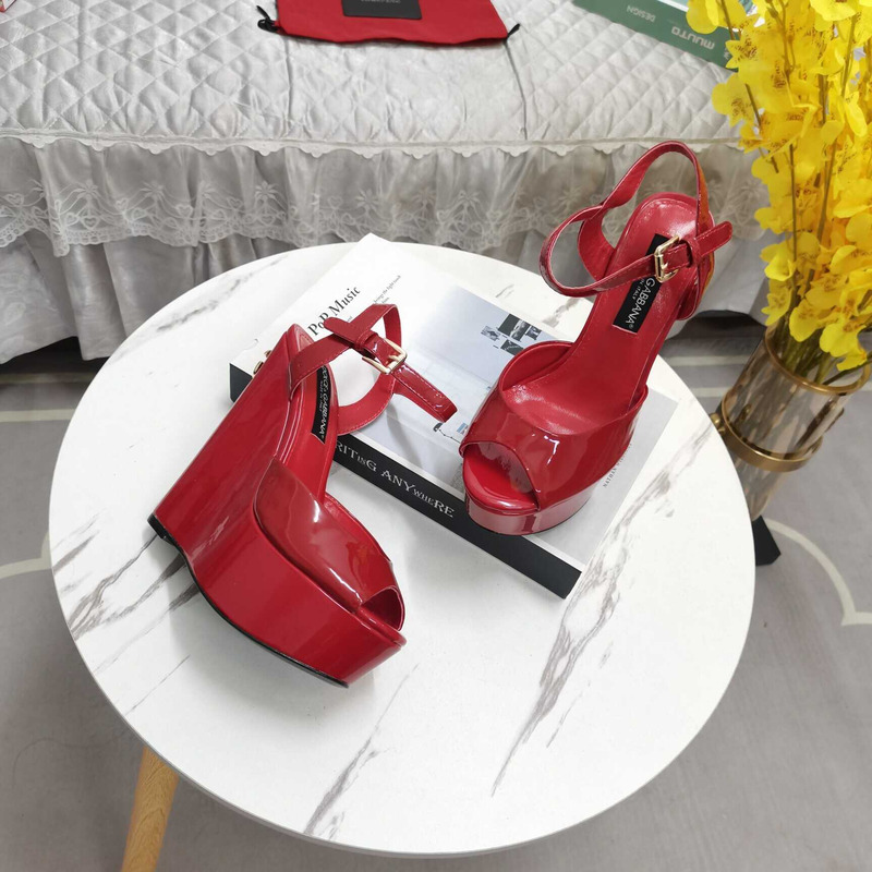 Dolce & Gabbana Patent Leather Wedge Heels Sandals Red