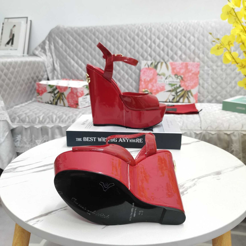 Dolce & Gabbana Patent Leather Wedge Heels Sandals Red