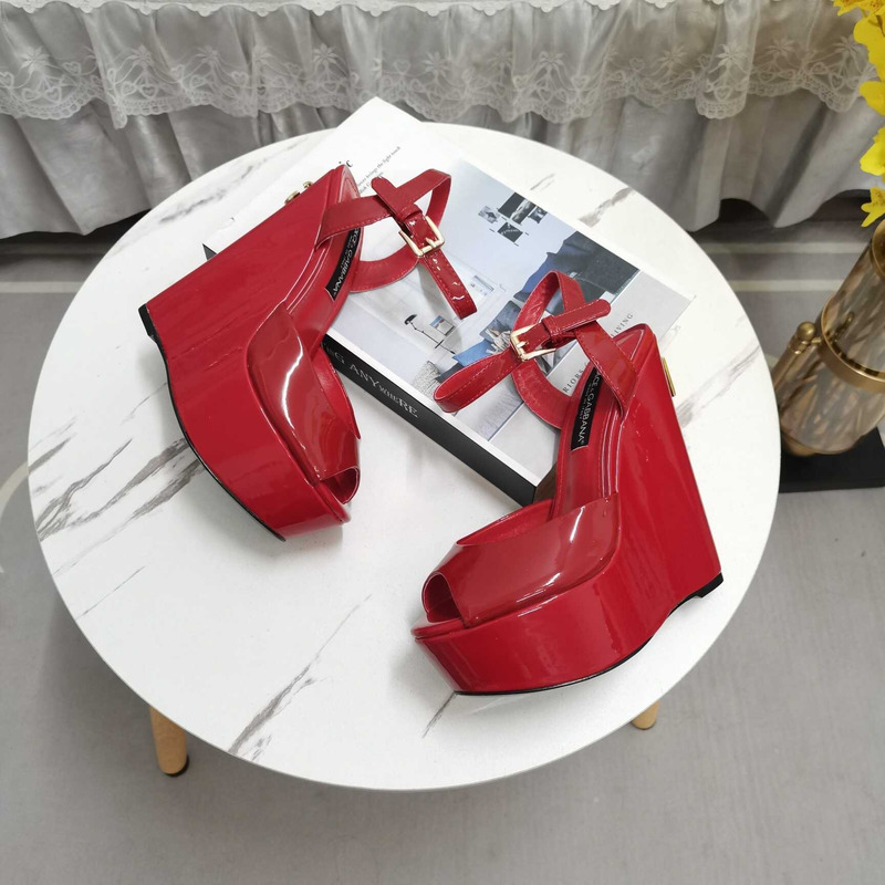 Dolce & Gabbana Patent Leather Wedge Heels Sandals Red