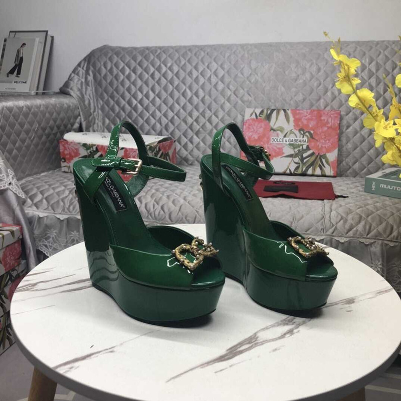 Dolce & Gabbana Wedge Platform Patent Leather Sandals Green