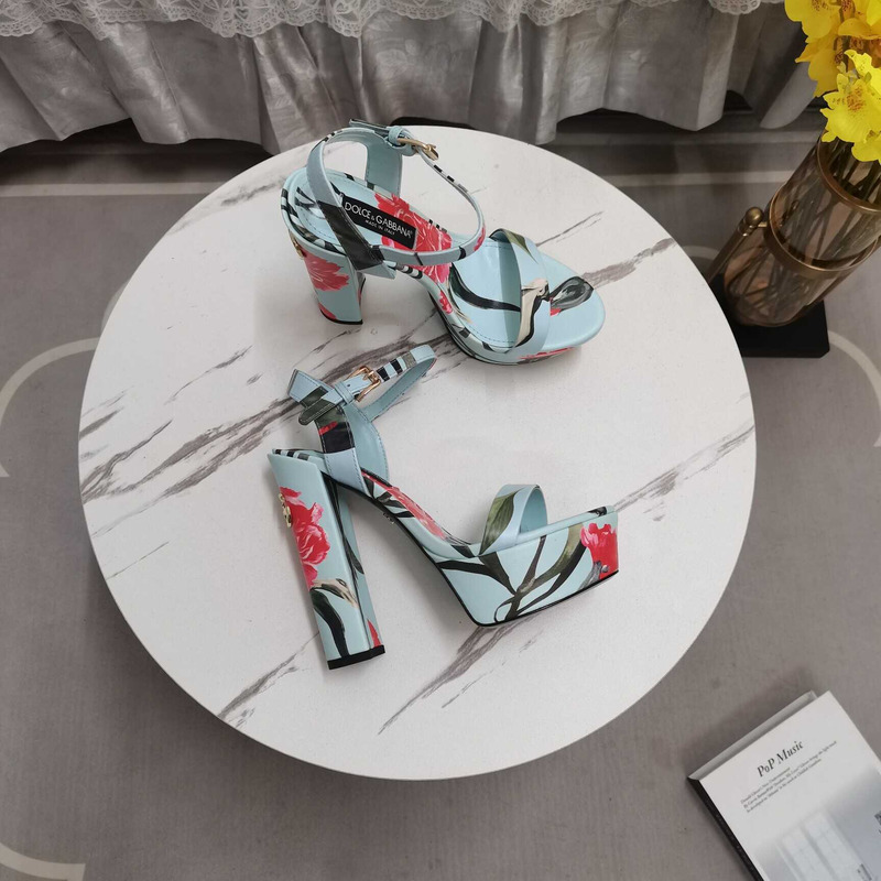 Dolce & Gabbana Printed Fabric Platform Sandals Heels Blue