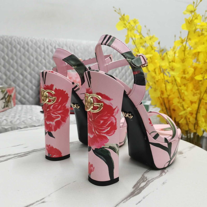 Dolce & Gabbana Printed Fabric Platform Sandals Heels Pink