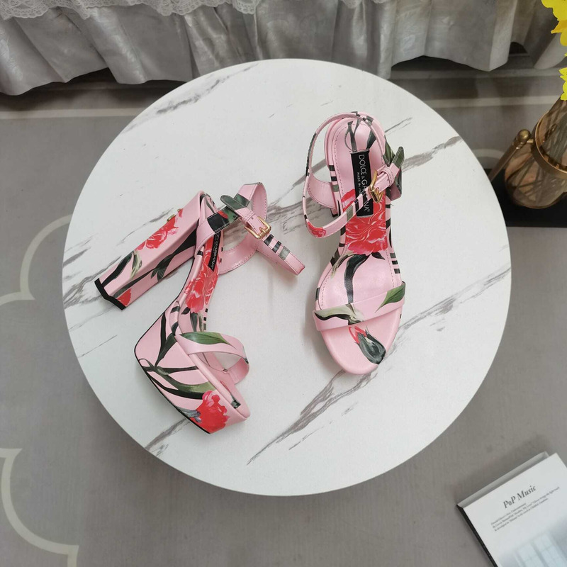 Dolce & Gabbana Printed Fabric Platform Sandals Heels Pink