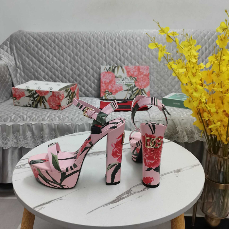 Dolce & Gabbana Printed Fabric Platform Sandals Heels Pink