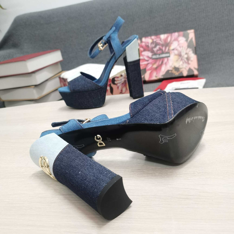 Dolce & Gabbana Keira Denim Patchwork Platform Sandals Heels