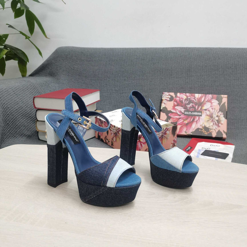 Dolce & Gabbana Keira Denim Patchwork Platform Sandals Heels