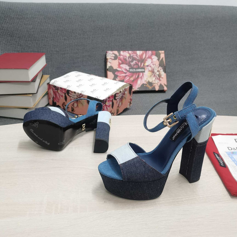 Dolce & Gabbana Keira Denim Patchwork Platform Sandals Heels